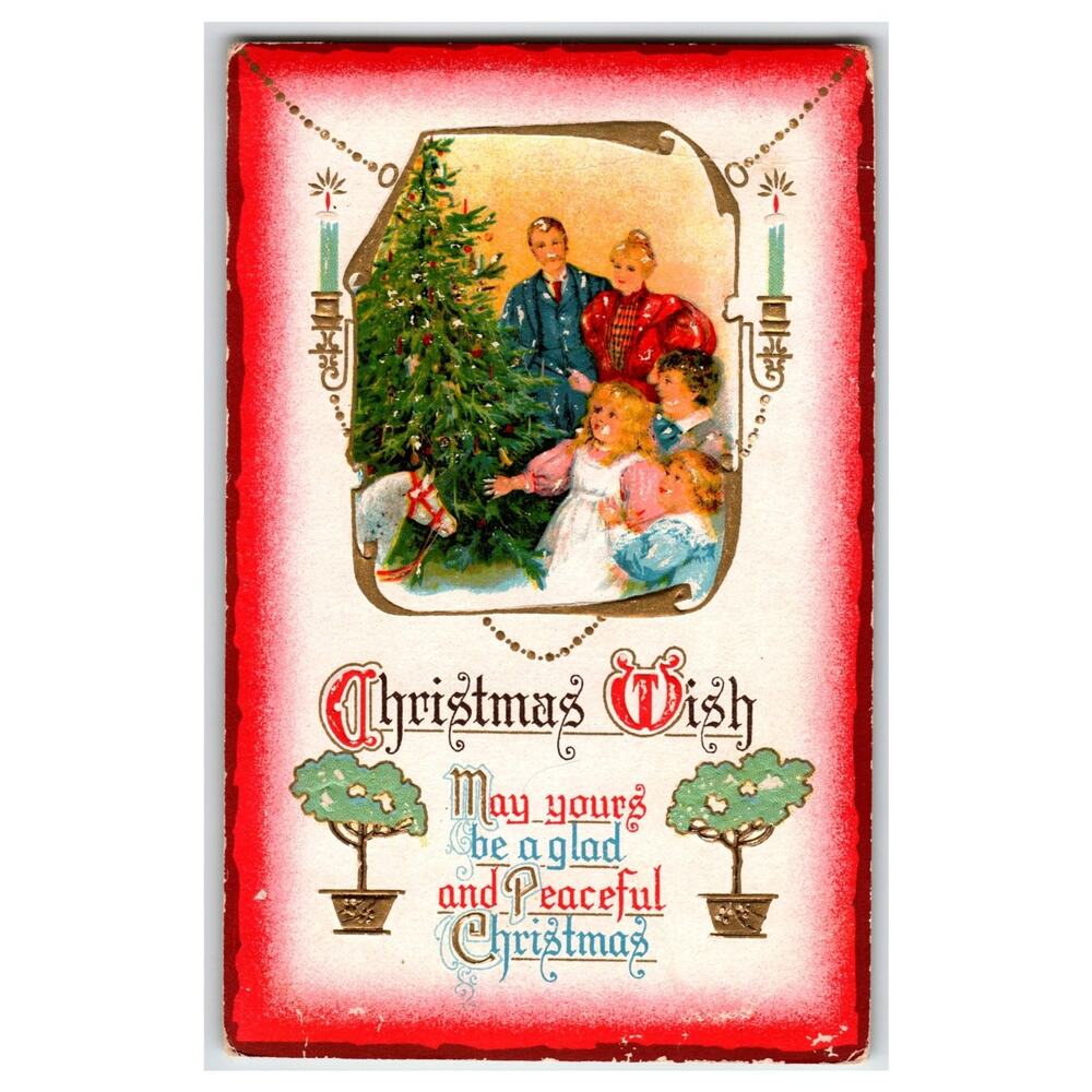 Vintage Embossed Christmas Family Tree Postcard Edwardian Holiday Wish
